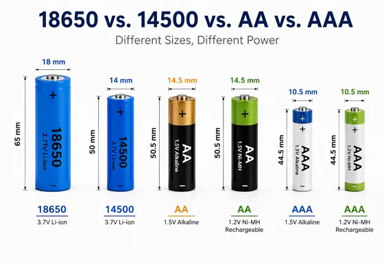 AA vs 18650,14500 vs AAA battery